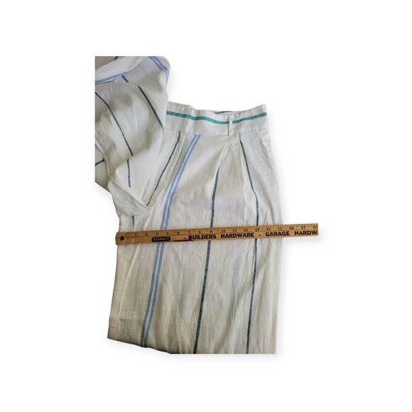 Ann Taylor Cream Blue Green Striped Wide-Leg Linen-Blend Pants Size 12 - Picture 12 of 15